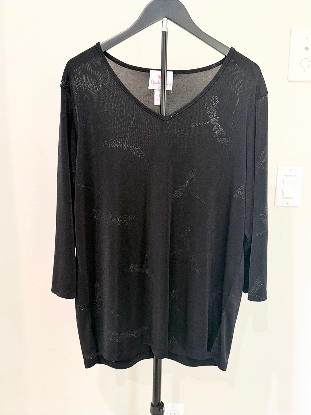 Vintage Y2K Quacker Factory Black Metallic Dragonfly Long Sleeve Tunic Fairycore
